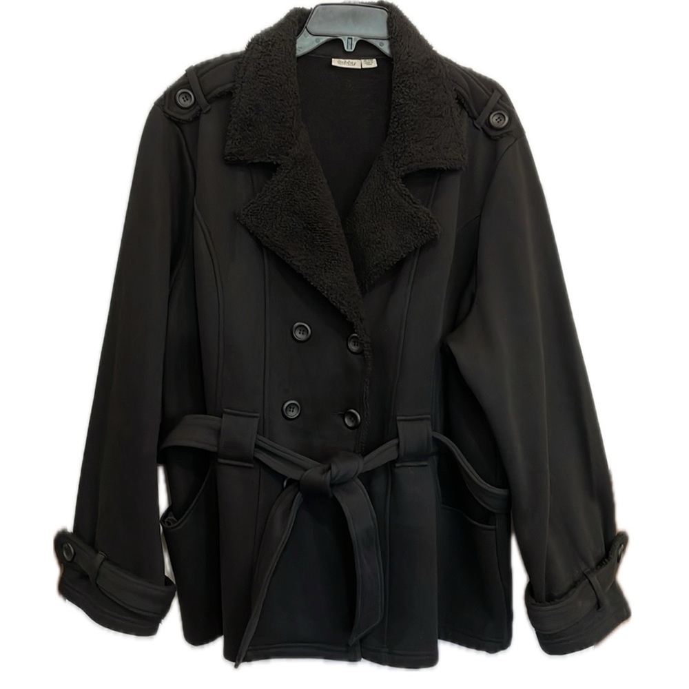 Women’s Cato Plus Size Faux Fur Lapel Black Double Breasted Belted Coat Jacket